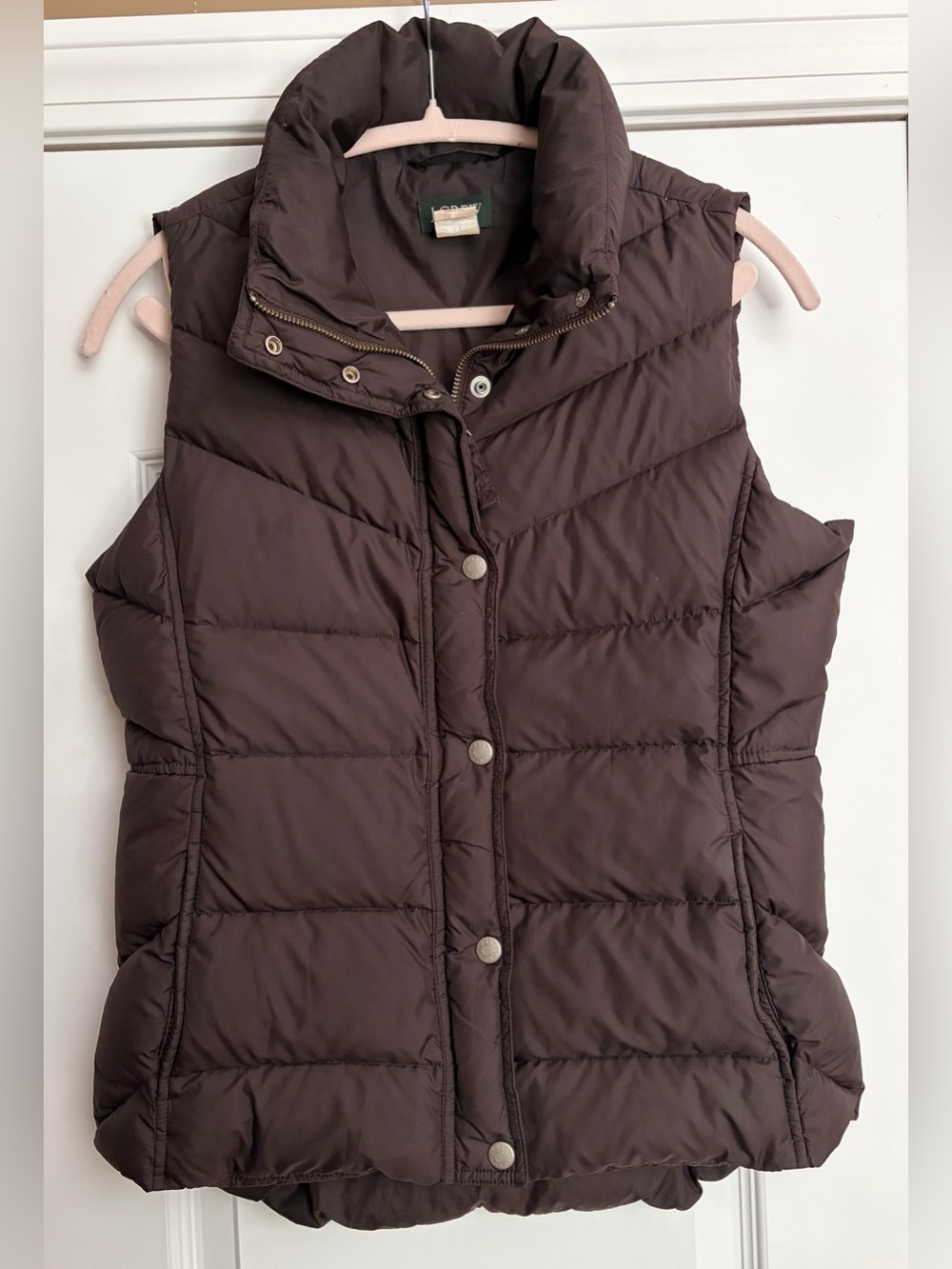 VTG Y2K J Crew Choc Brown Goose Down Puffer Vest Sm Preppy Neutral Gorpcore EUC